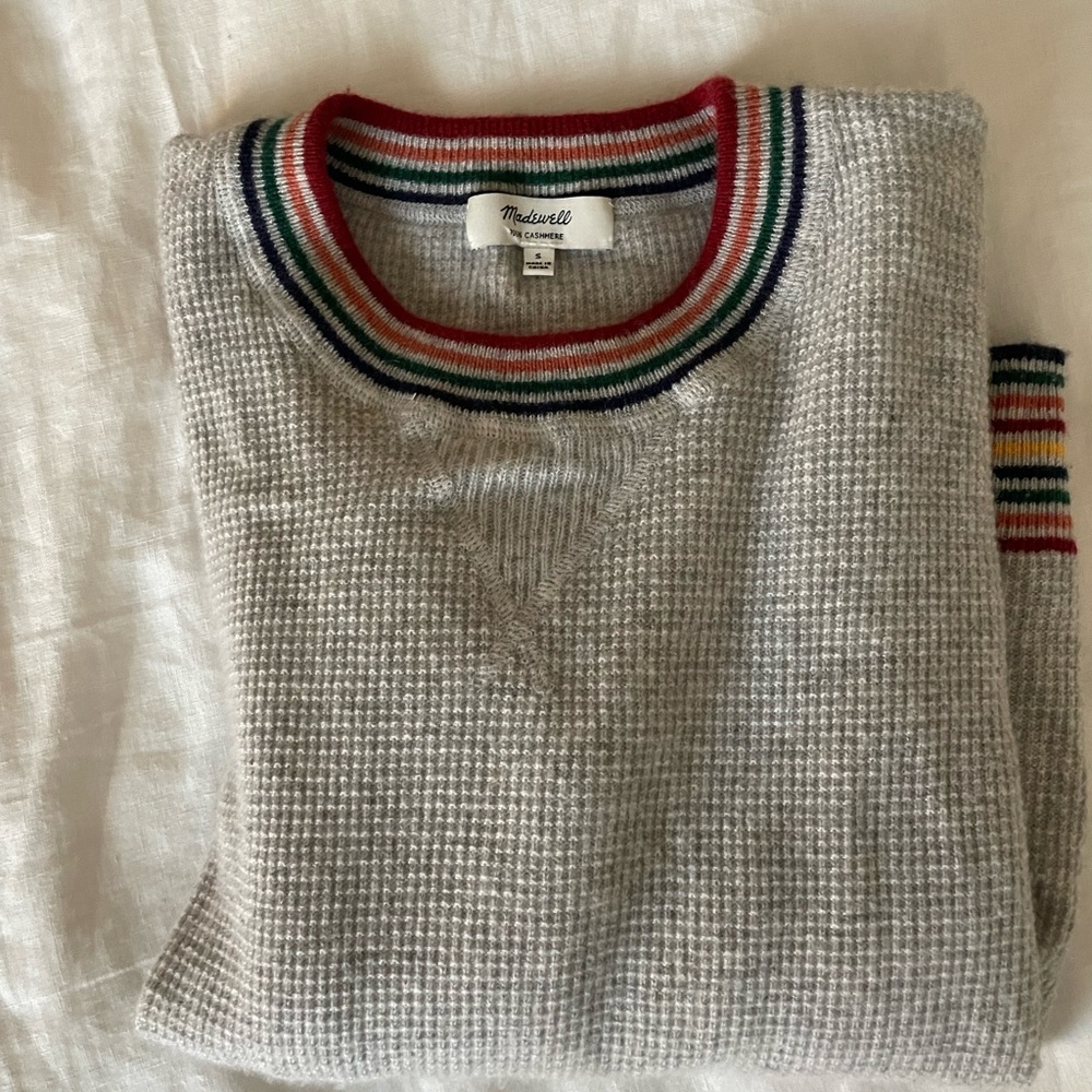 100% Cashmere Madewell Sweater with Rainbow Accents